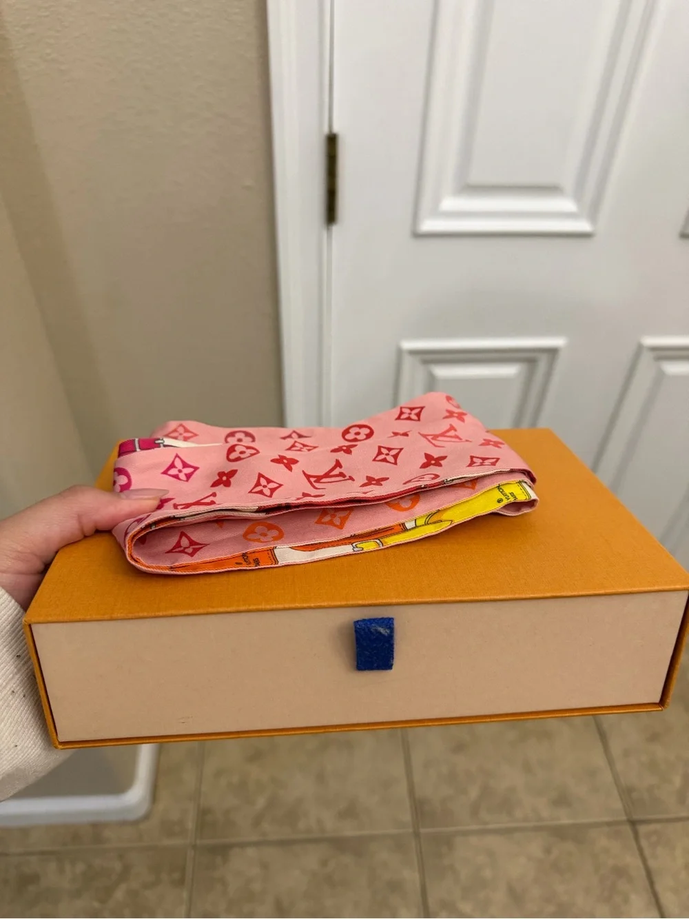 Louis Vuitton Pink and Red Monogram Silk Twilly